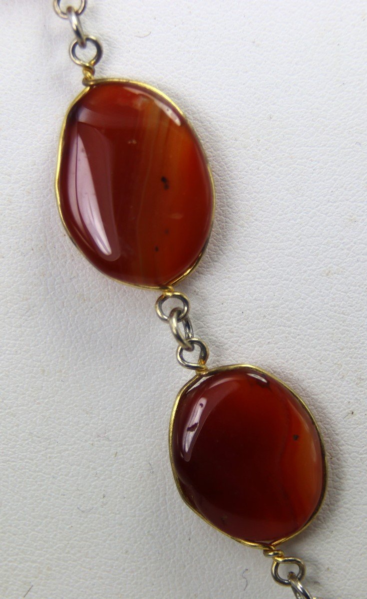 Large Agate Or Carnelian Necklace, 20th Century-photo-4