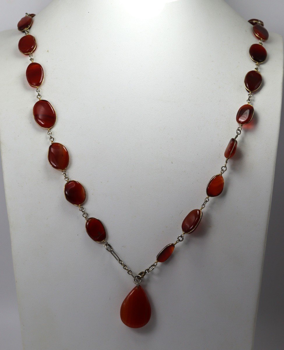 Large Agate Or Carnelian Necklace, 20th Century