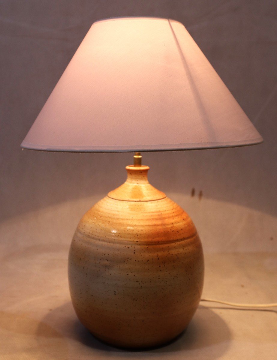 Rémi Trotereau (1956), Turned Stoneware Lamp, Signed, Circa 1970-photo-2