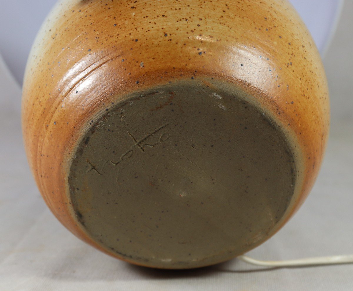 Rémi Trotereau (1956), Turned Stoneware Lamp, Signed, Circa 1970-photo-3