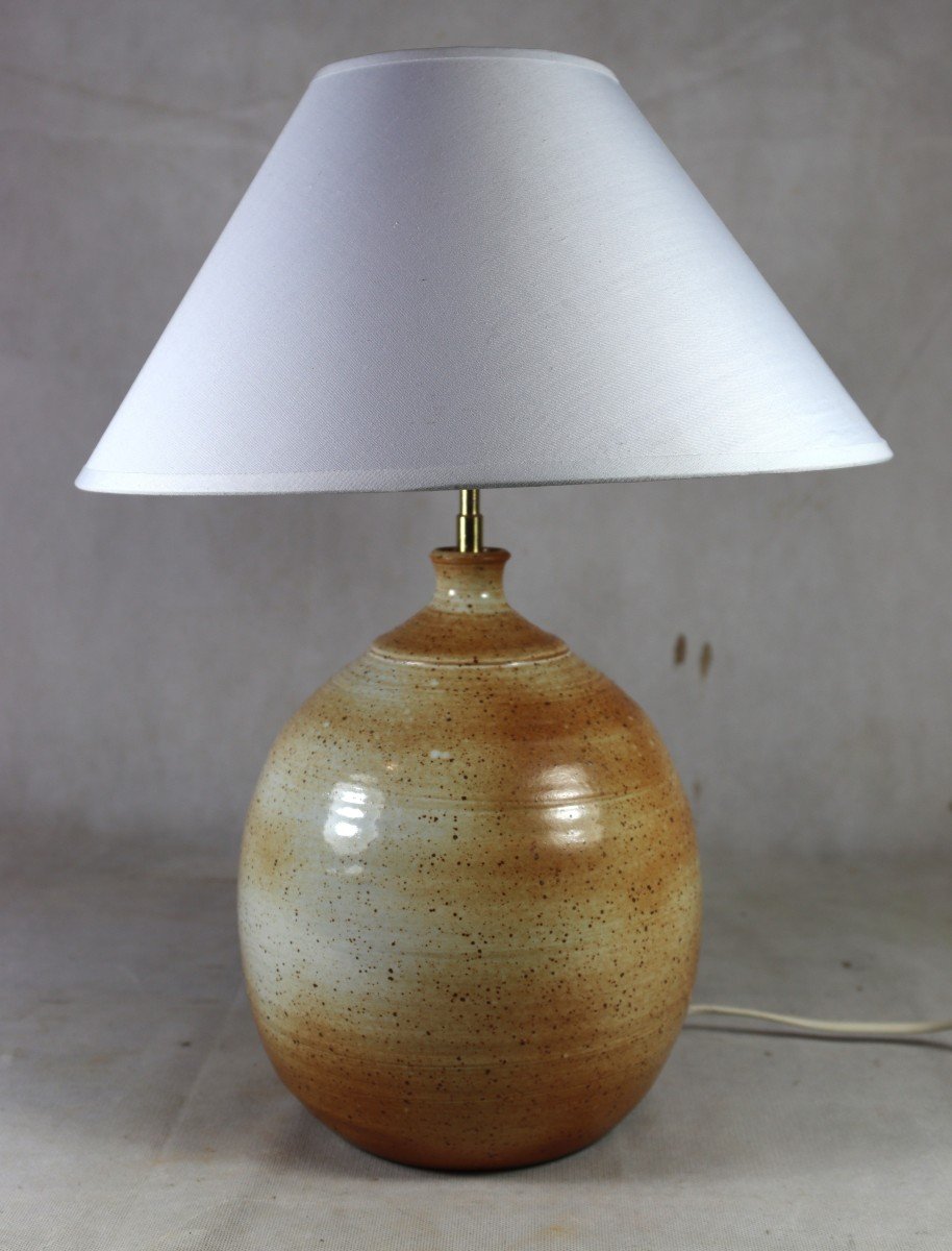 Rémi Trotereau (1956), Turned Stoneware Lamp, Signed, Circa 1970