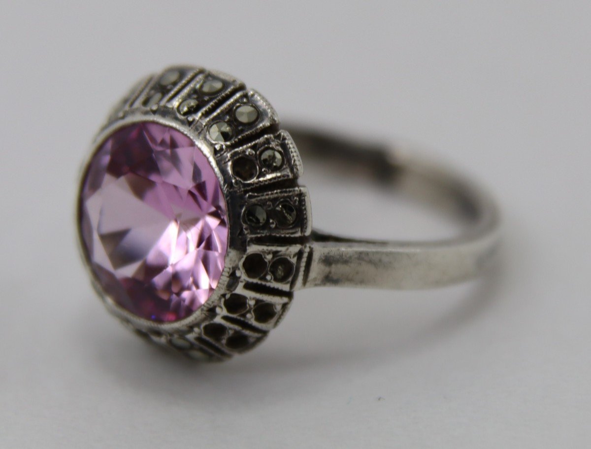 Bague En Argent, Améthyste Et Marcassite, XXe 