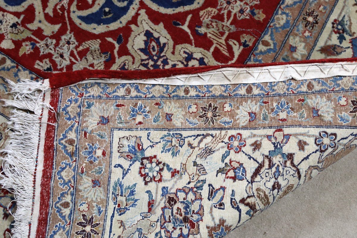 Iran-nain, Tapis Laine Et Soie Décor Floral Et Animaux, XXe-photo-4