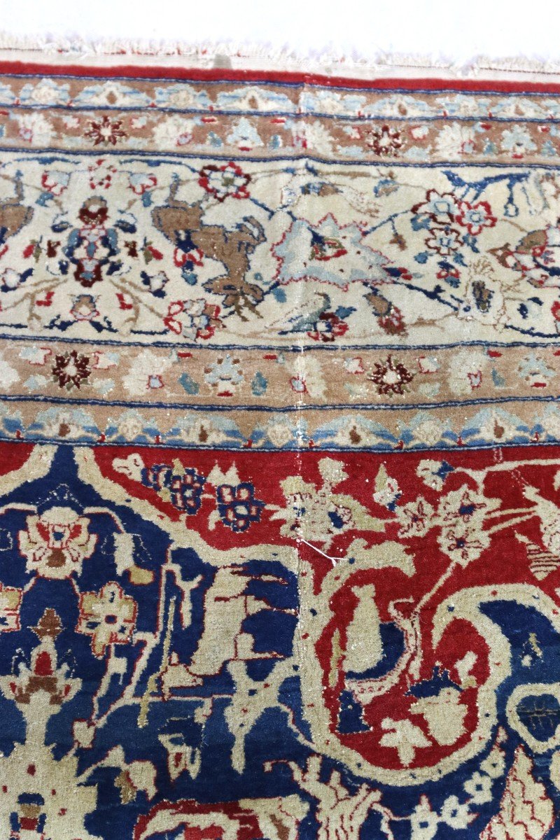 Iran-nain, Tapis Laine Et Soie Décor Floral Et Animaux, XXe-photo-1