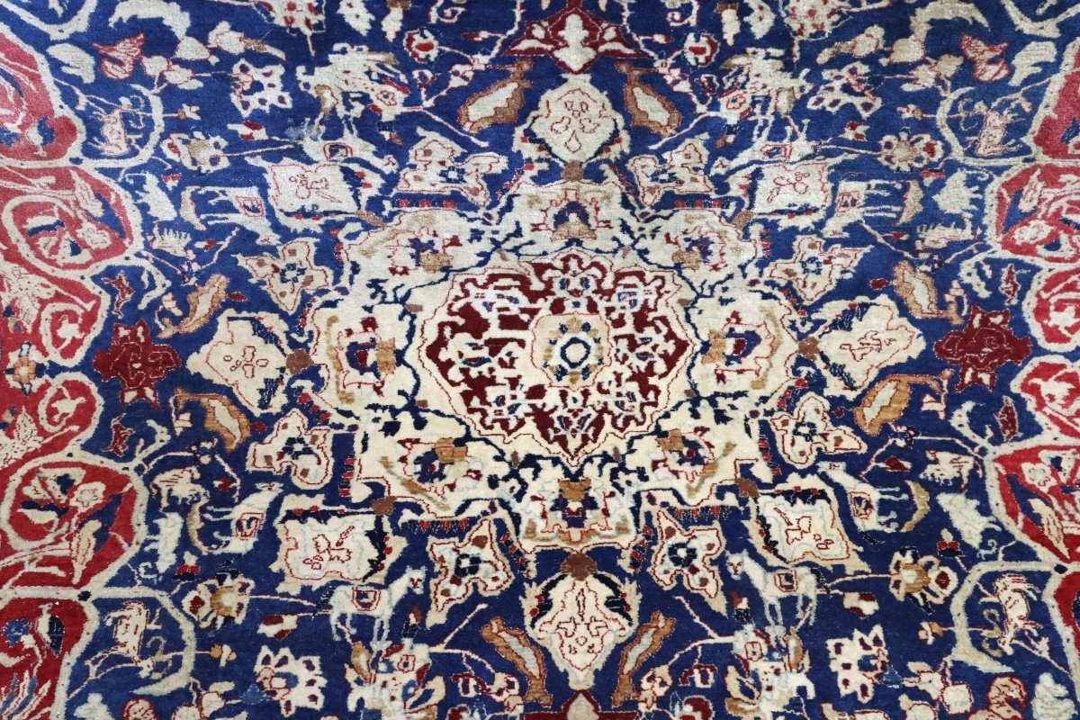 Iran-nain, Wool And Silk Carpet With Floral And Animal Decor, 20th Century-photo-2