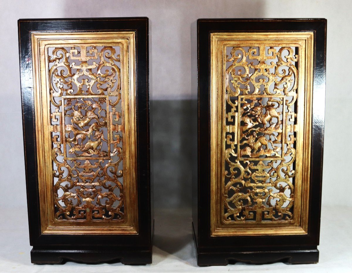 Pair Of Occasional Furniture In Lacquer And Gilded Wood, 20th Century-photo-3