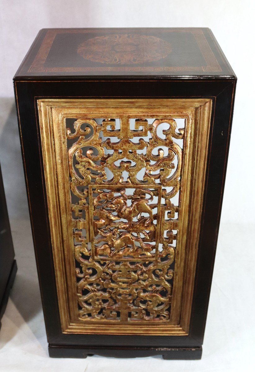 Pair Of Occasional Furniture In Lacquer And Gilded Wood, 20th Century-photo-1