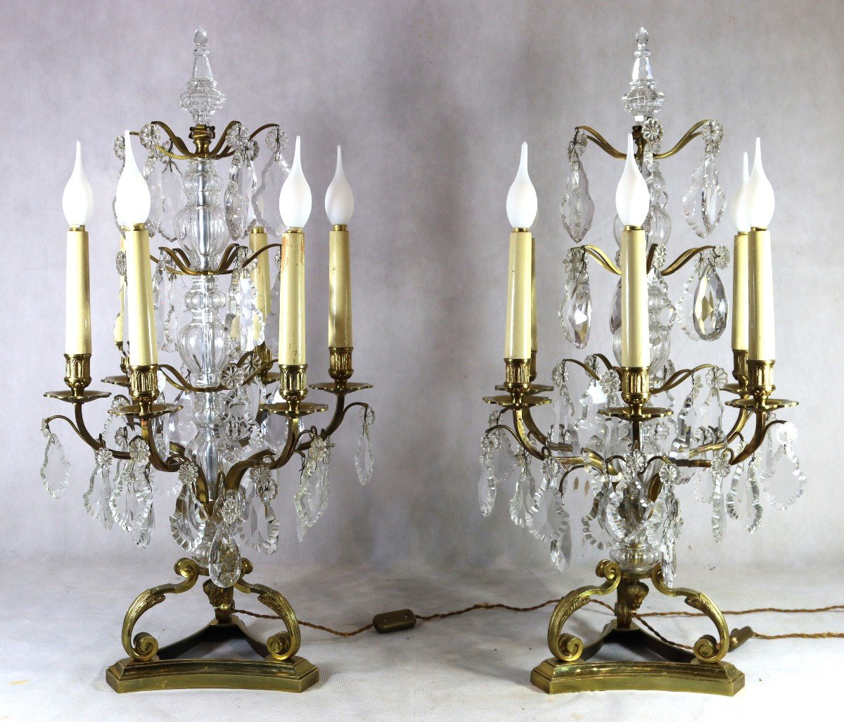 Large Pair Of Bronze And Crystal Girandoles, 19th Century