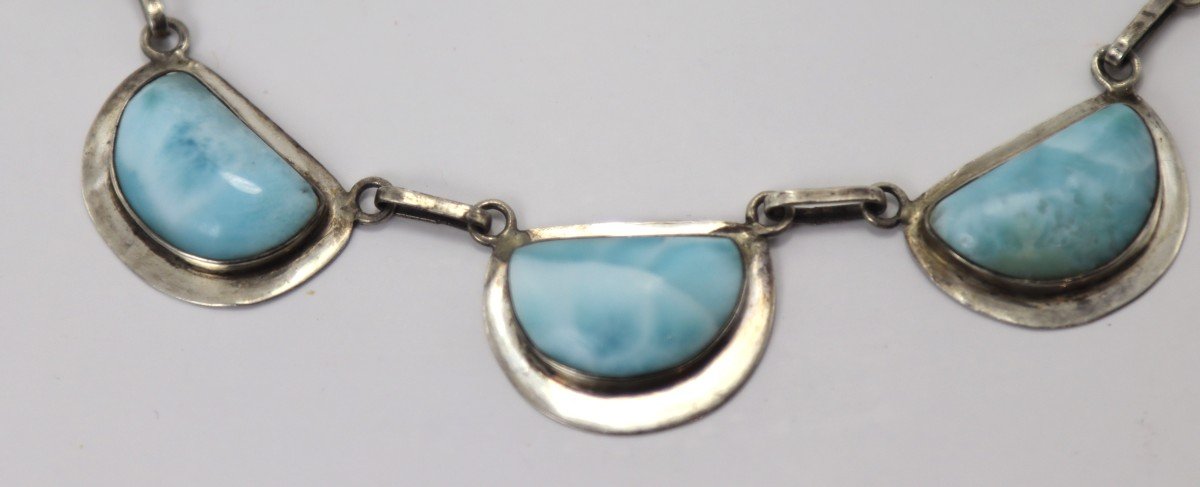 Collier En Argent Et Turquoise, XXe-photo-2