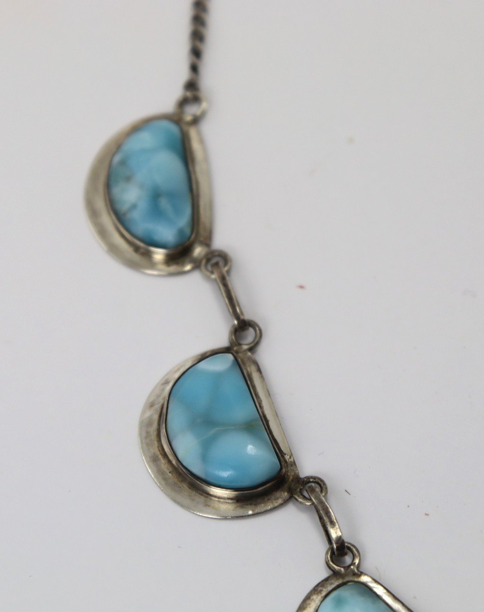 Collier En Argent Et Turquoise, XXe-photo-4