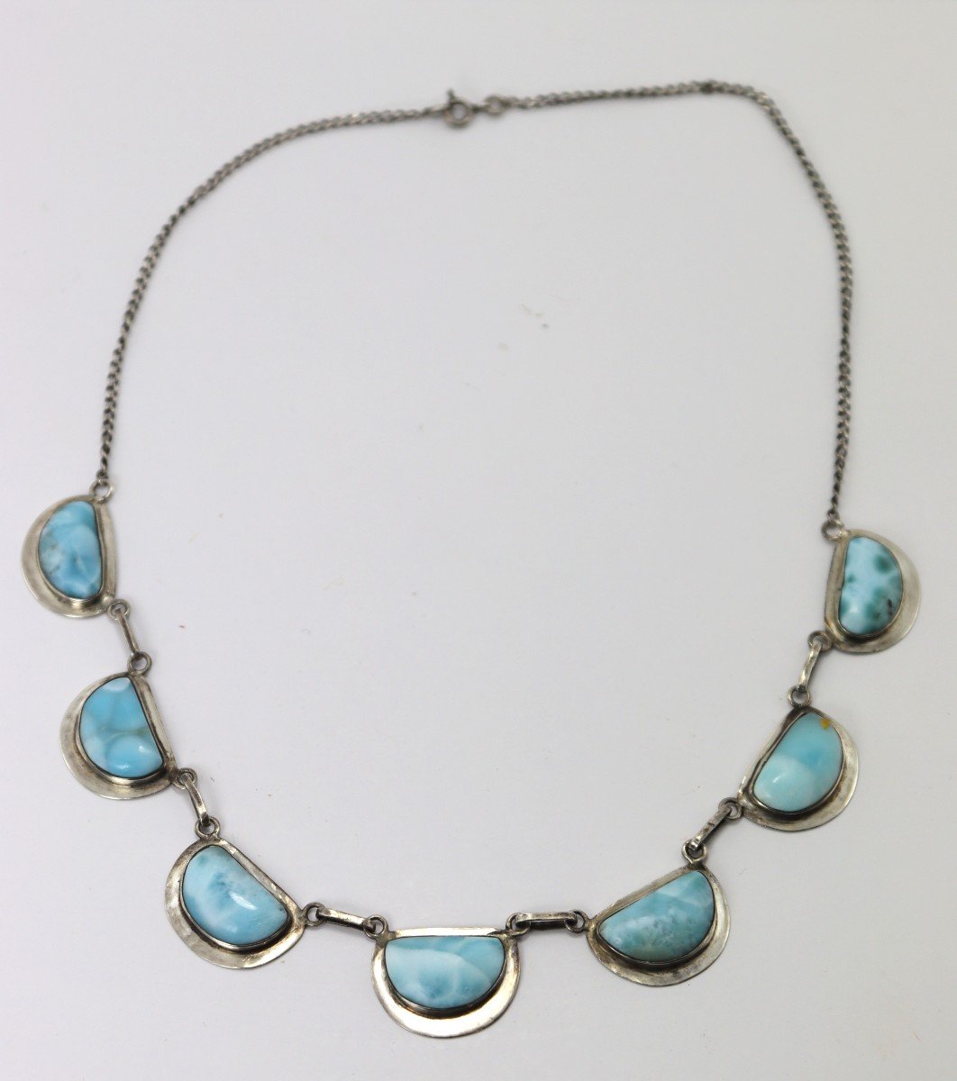 Collier En Argent Et Turquoise, XXe