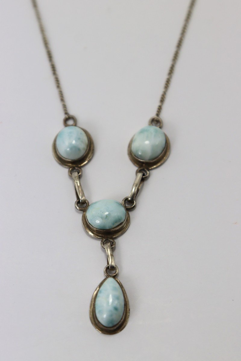 Collier En Argent Et Turquoise, XXe-photo-2