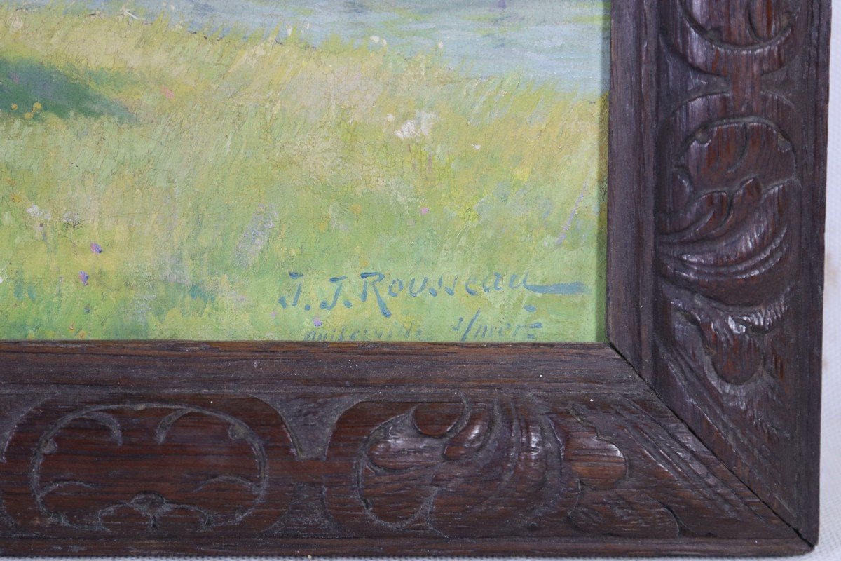 Jean-jacques Rousseau (1861-1911), Hst" Vache Au Près à Quiberville-sur-mer", XIXe-photo-4