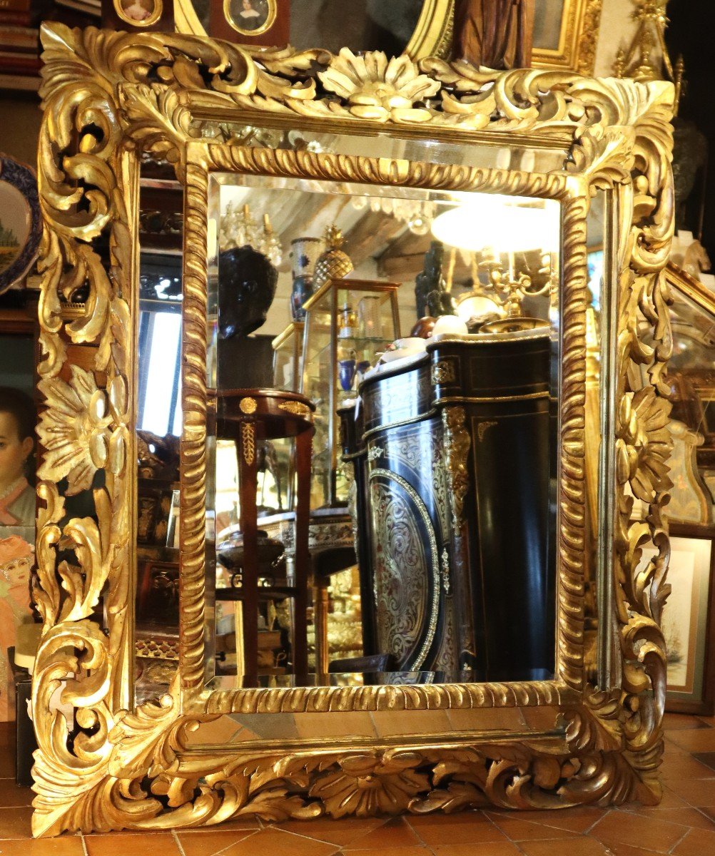 Grand Miroir à Pareclose En Bois Doré, Fin XIXe