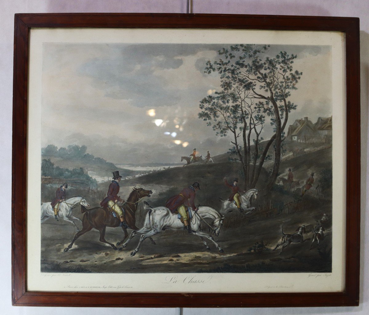 Carl Vernet d'Après  (1758-1838), Gravée Par Jazet " 4 Gravures Rehaussés Chasse à Courre XIXe-photo-3