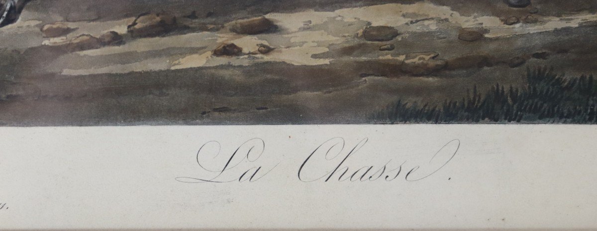 Carl Vernet d'Après  (1758-1838), Gravée Par Jazet " 4 Gravures Rehaussés Chasse à Courre XIXe-photo-8