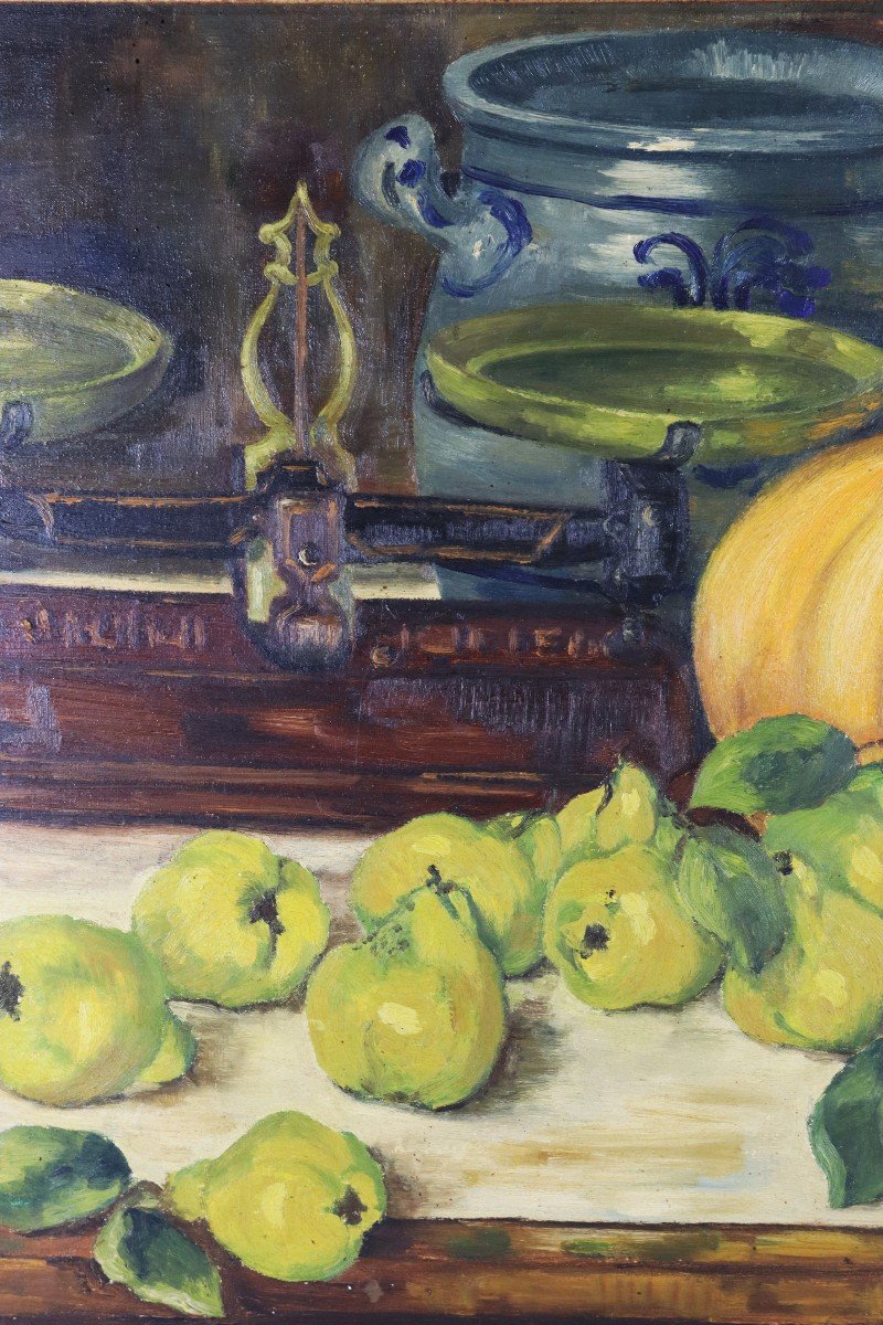 Aubert Duere (20th Century), Hst "still Life With Quinces", Signed, 20th Century-photo-1