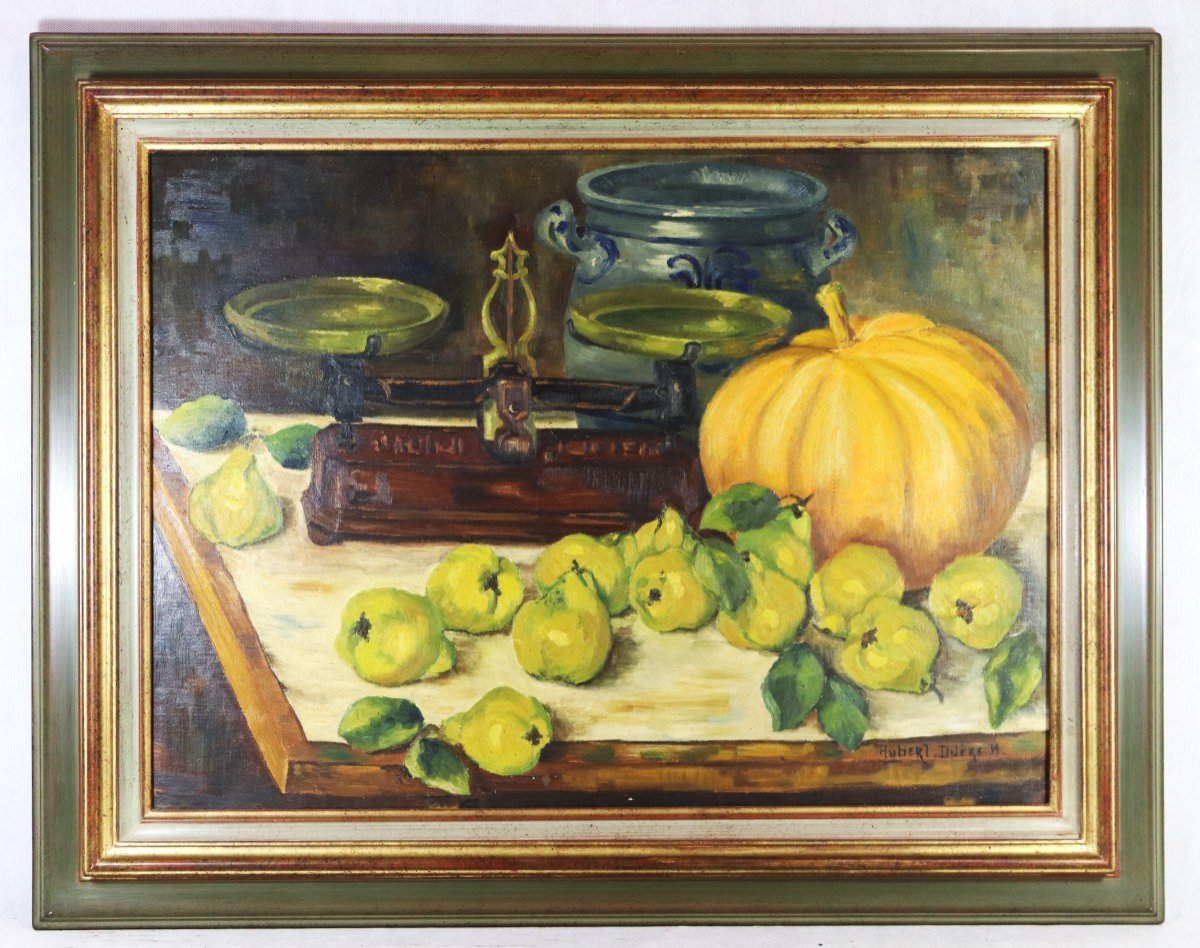 Aubert Duere (20th Century), Hst "still Life With Quinces", Signed, 20th Century