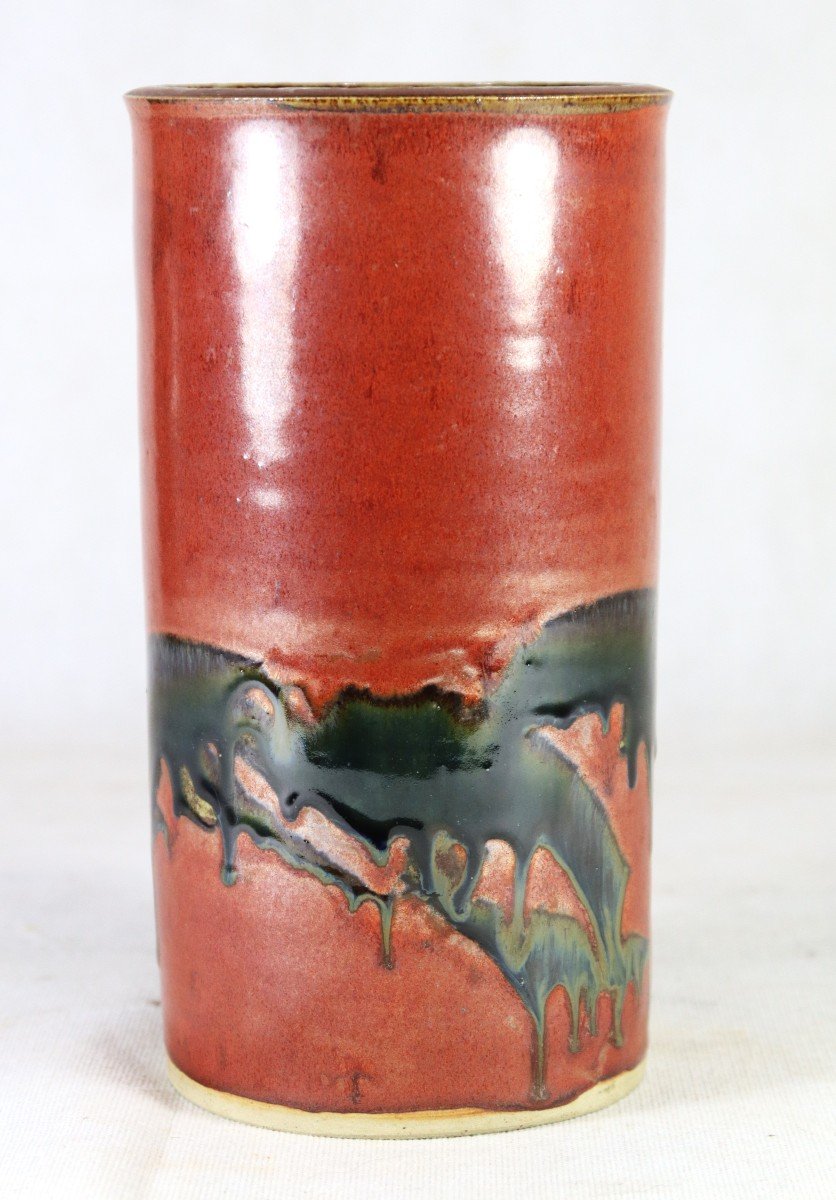 Annie Maume (1945), Enameled Stoneware Vase, Signed, 20th Century