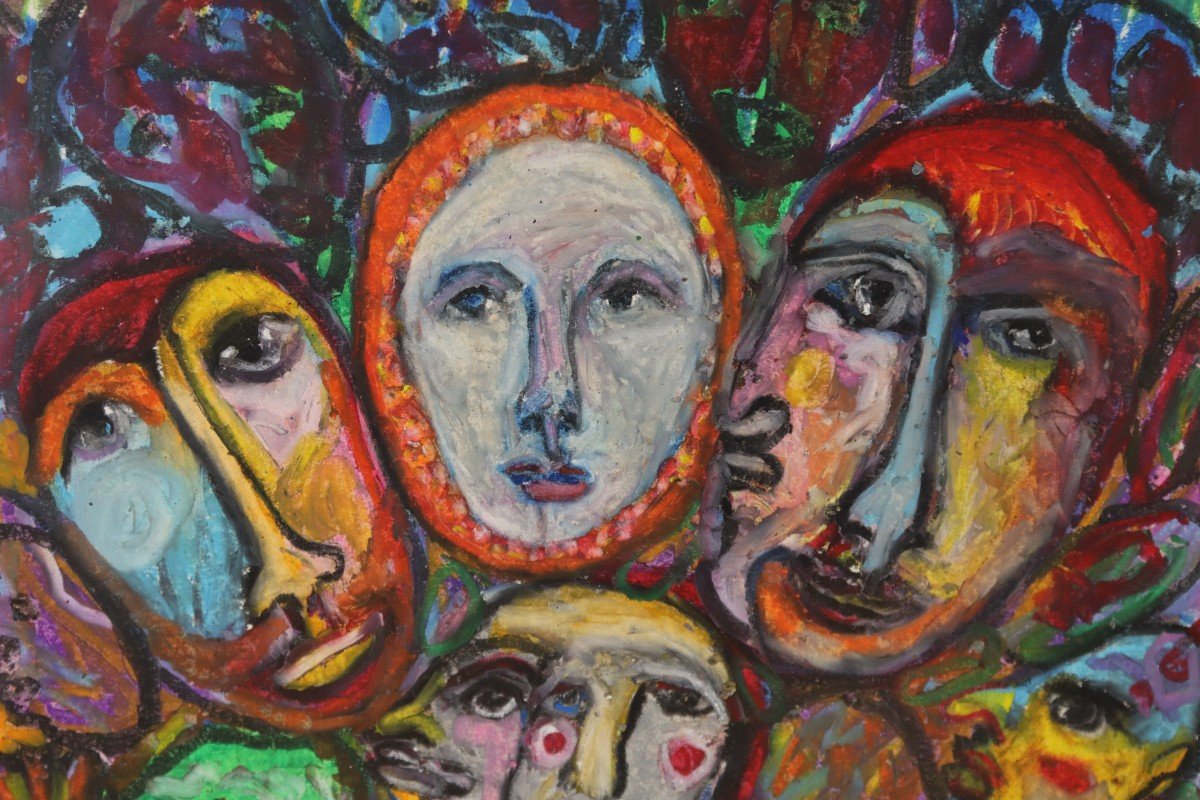 Spanier ( XXe), Gouache " Visages ", Signé Et Daté , XXe-photo-4