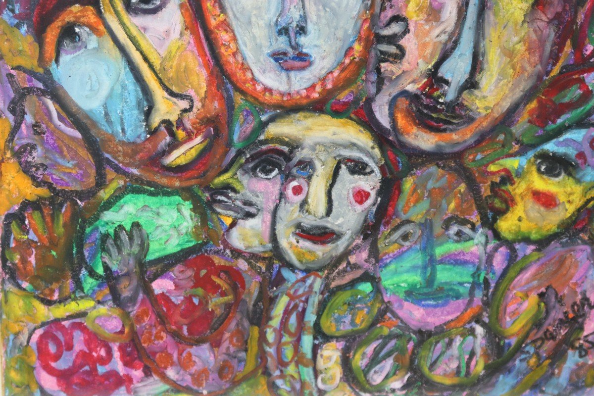 Spanier ( XXe), Gouache " Visages ", Signé Et Daté , XXe-photo-2