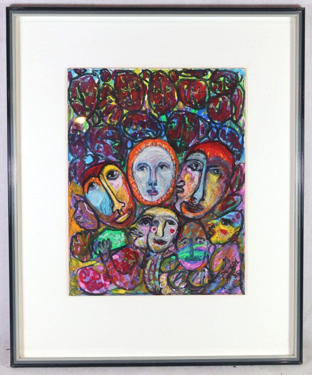 Spanier ( XXe), Gouache " Visages ", Signé Et Daté , XXe