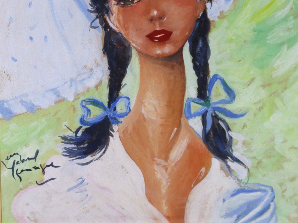 Jean-gabriel Domergue (1889-1962) Portrait Of A Young Girl, 20th Century-photo-3