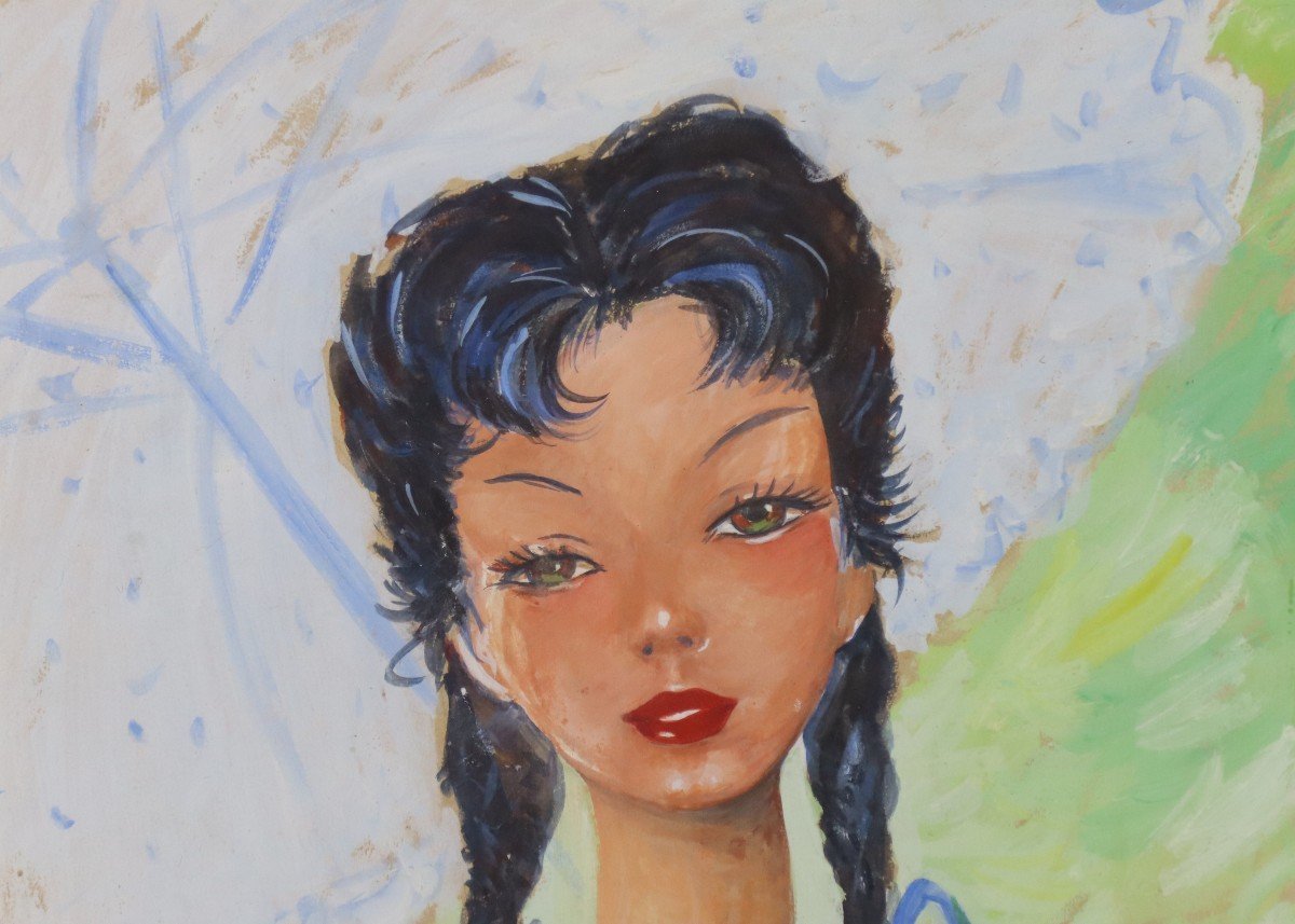 Jean-gabriel Domergue (1889-1962) Portrait Of A Young Girl, 20th Century-photo-1