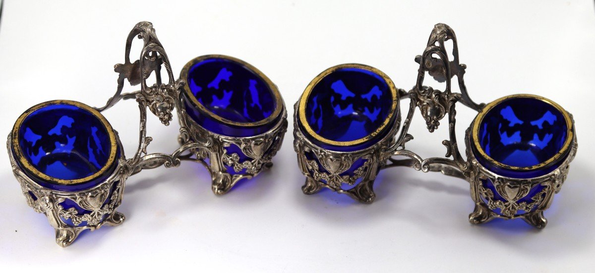 Emile Hugo (1853-1880), Pair Of Double Silver Salt Cellars, 19th Century-photo-2