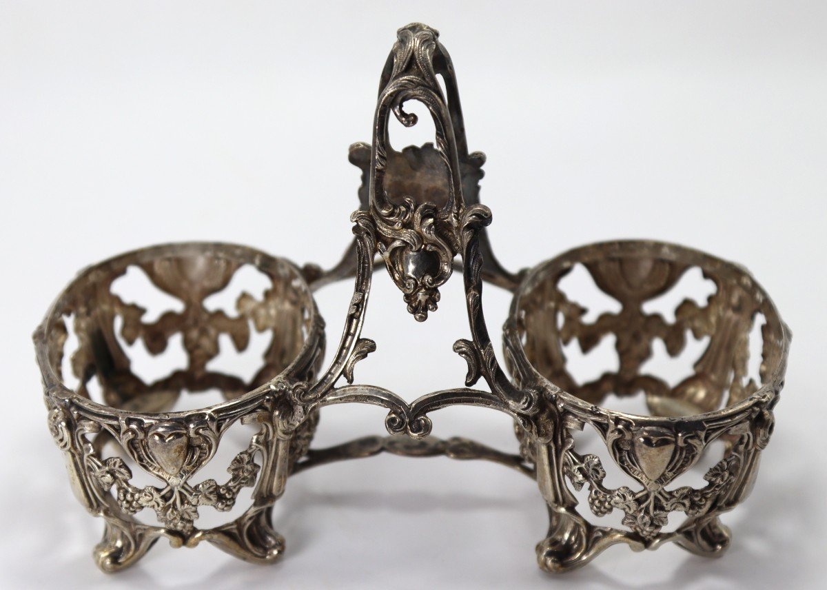 Emile Hugo (1853-1880), Pair Of Double Silver Salt Cellars, 19th Century-photo-1