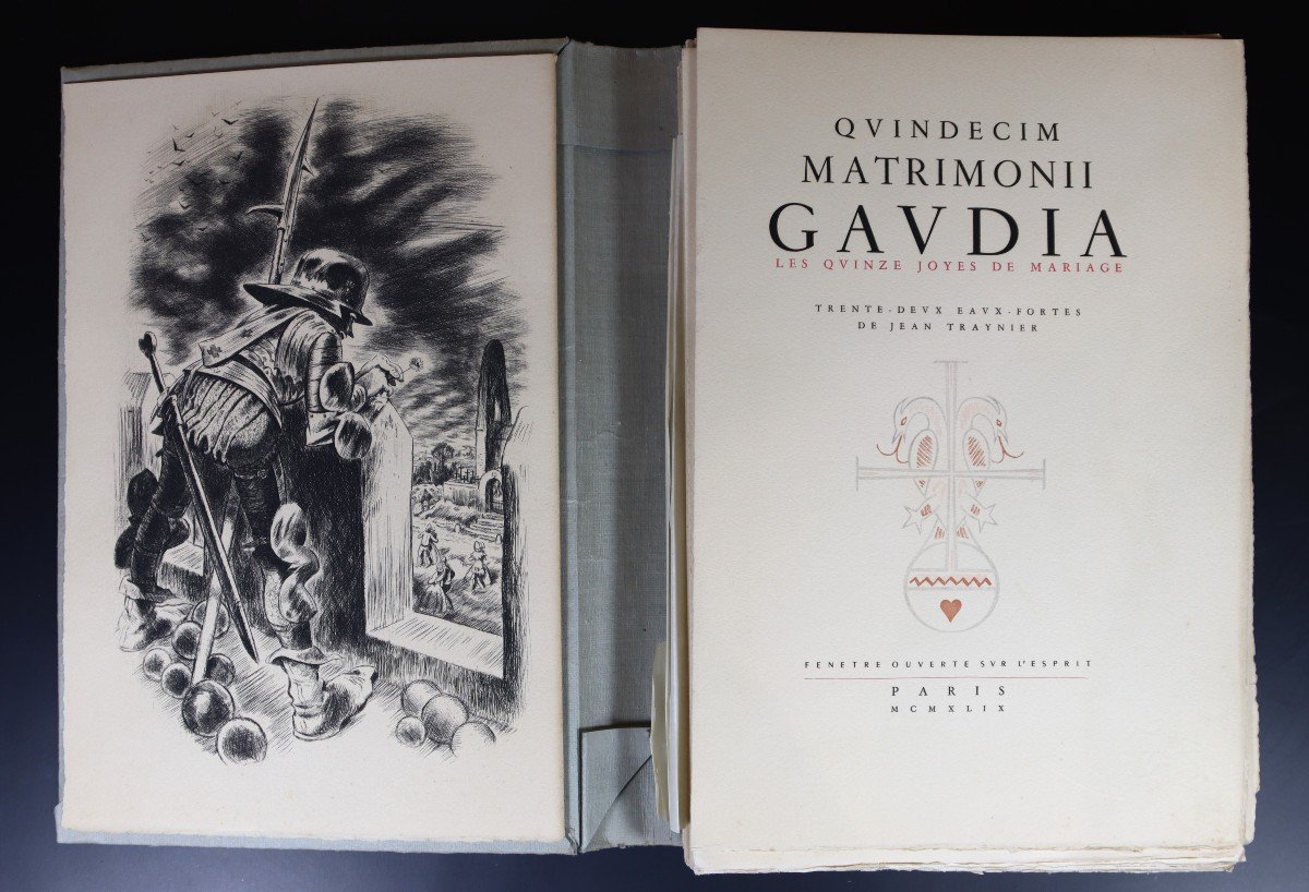 Jean Traynier, Livre " Les Quinze Joyes De Mariage " 32 Eaux Fortes Et 1 Dessin Original, 1946