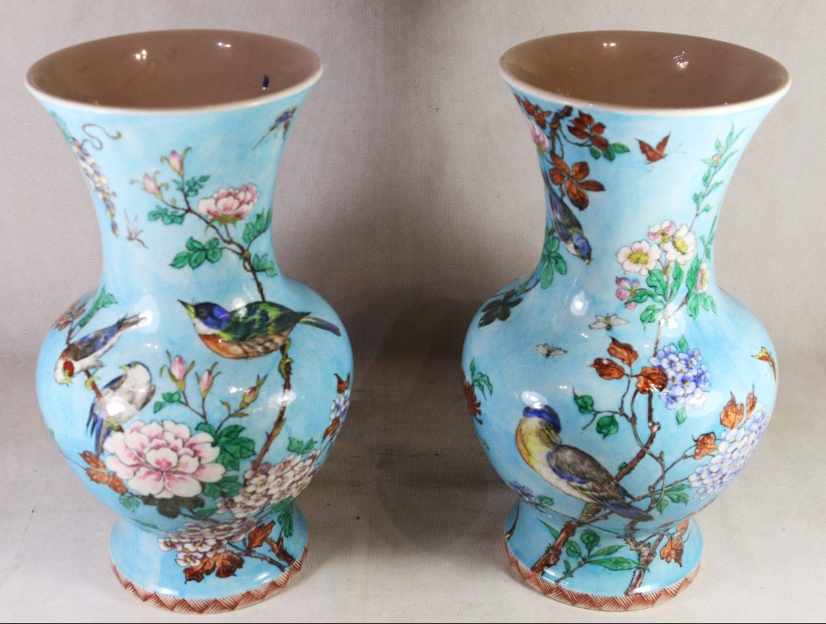 Théodore Deck (1823-1891), Important Pair Of Japanese Decor Vases, 19th Century-photo-2