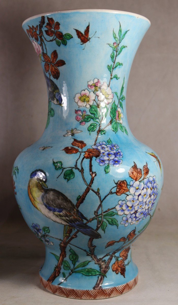 Théodore Deck (1823-1891), Important Paire De Vase Décor Japonisant, XIXe-photo-4