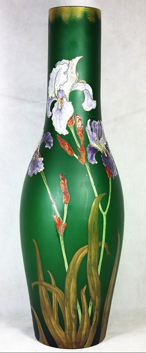 Montjoye (verrerie De Saint Denis), Important Vase Aux " Iris ", Art Nouveau, Vers 1900-photo-2