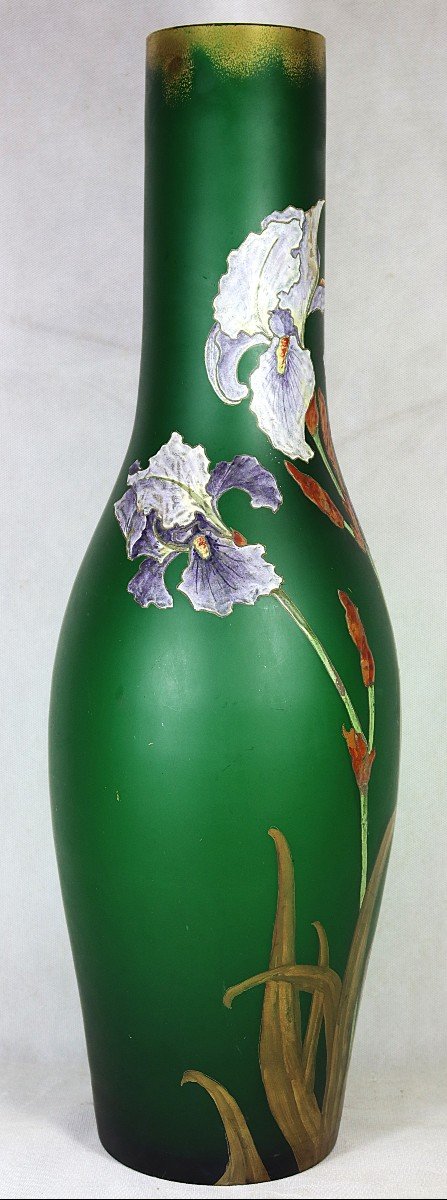 Montjoye (verrerie De Saint Denis), Important Vase Aux " Iris ", Art Nouveau, Vers 1900-photo-3