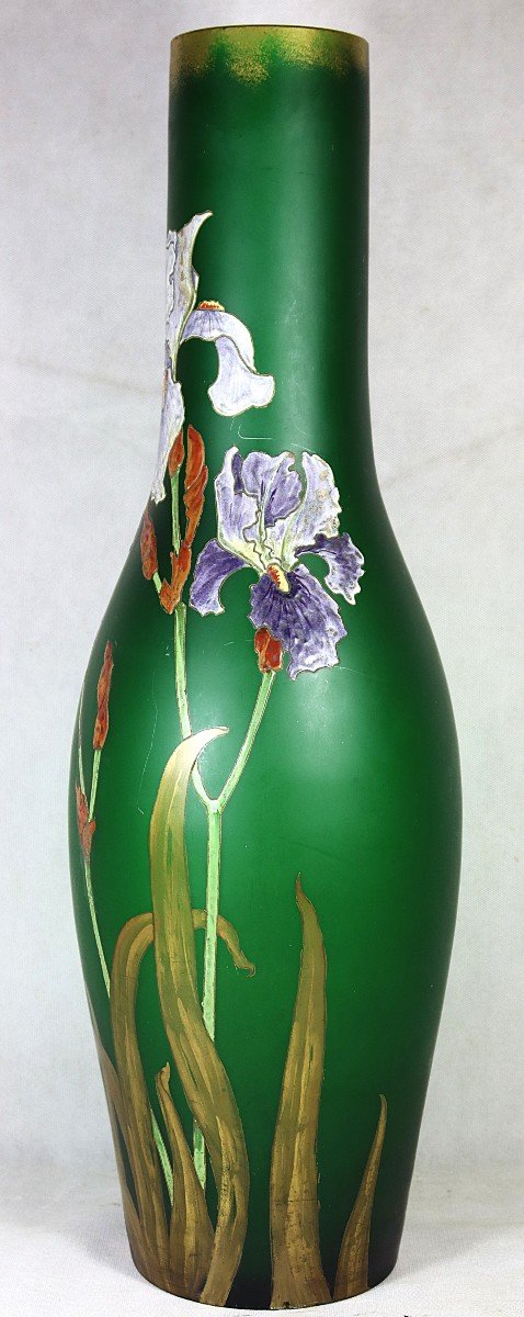 Montjoye (verrerie De Saint Denis), Important Vase Aux " Iris ", Art Nouveau, Vers 1900-photo-4