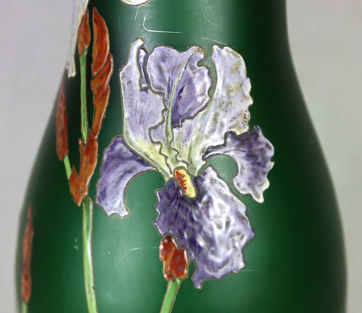 Montjoye (verrerie De Saint Denis), Important Vase Aux " Iris ", Art Nouveau, Vers 1900-photo-3