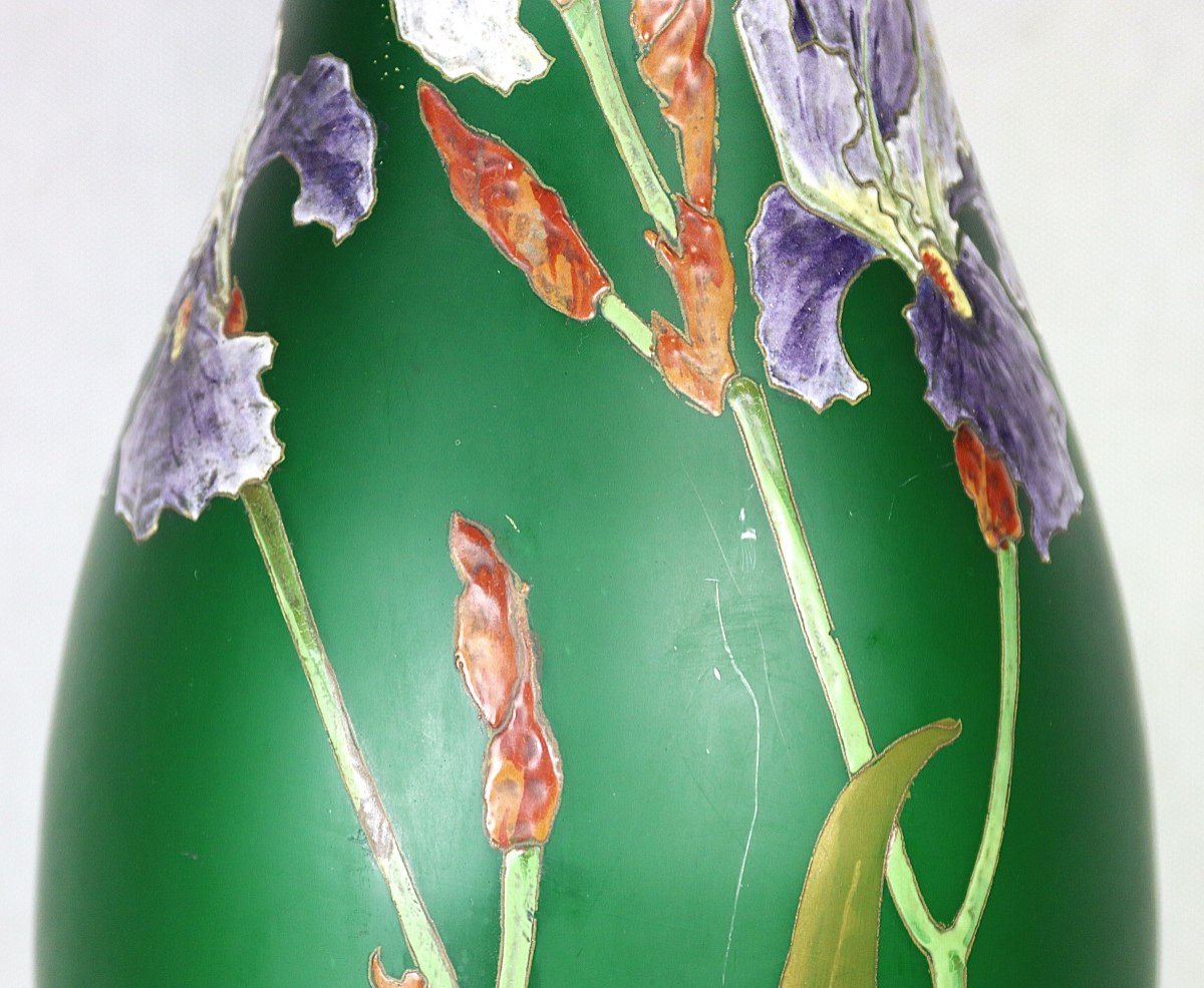 Montjoye (verrerie De Saint Denis), Important Vase Aux " Iris ", Art Nouveau, Vers 1900-photo-6