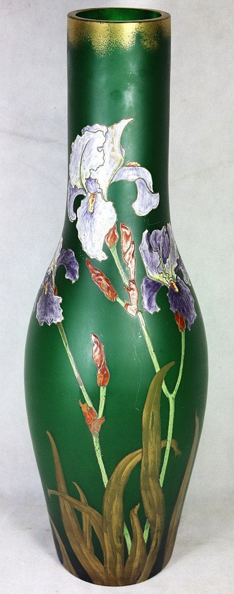 Montjoye (verrerie De Saint Denis), Important Vase Aux " Iris ", Art Nouveau, Vers 1900