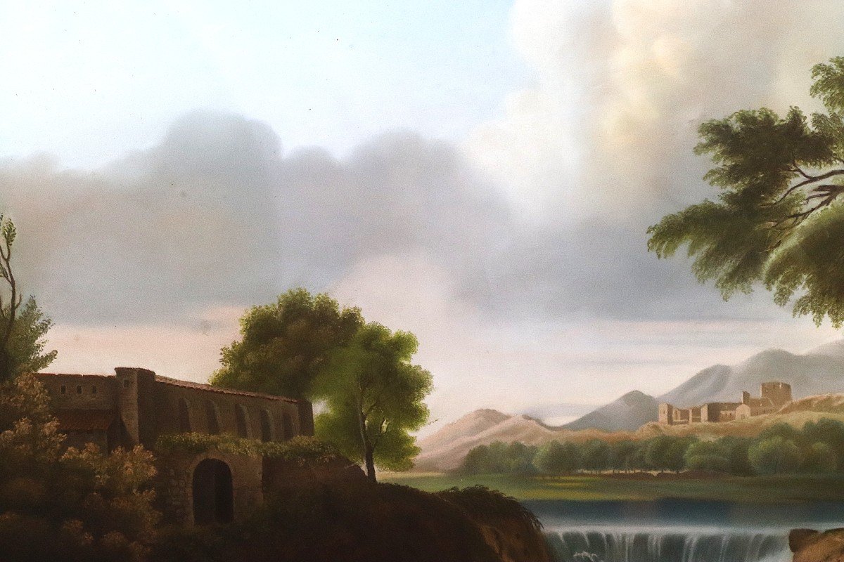 Important Pastel Painting Landscape Waterfall, Italy 19th Century-photo-2