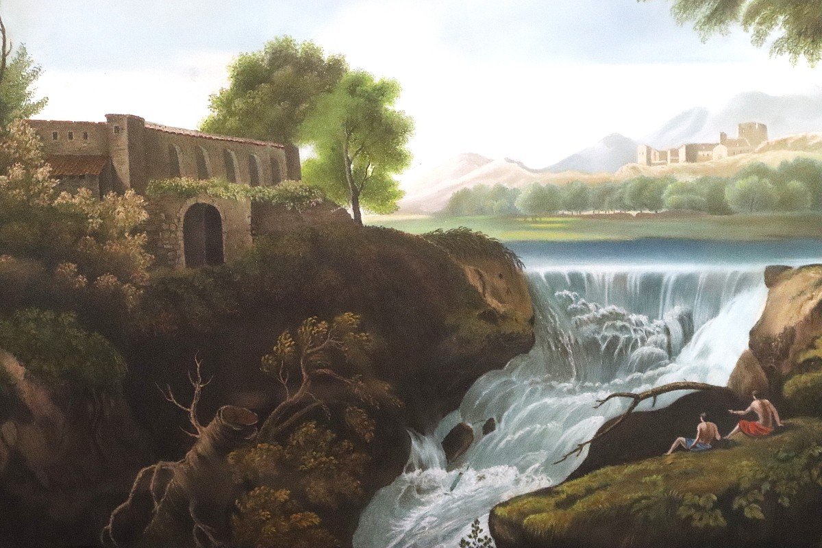 Important Pastel Painting Landscape Waterfall, Italy 19th Century-photo-5