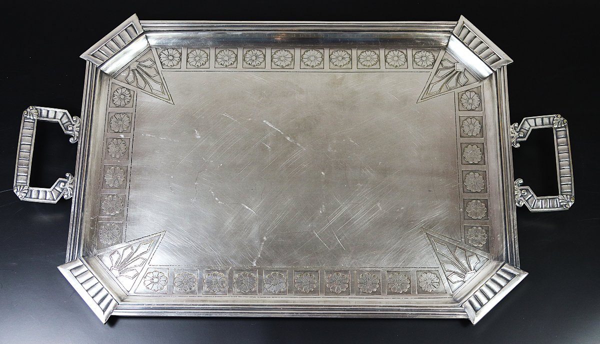 Silver-plated Metal Tray, Circa 1920-photo-2