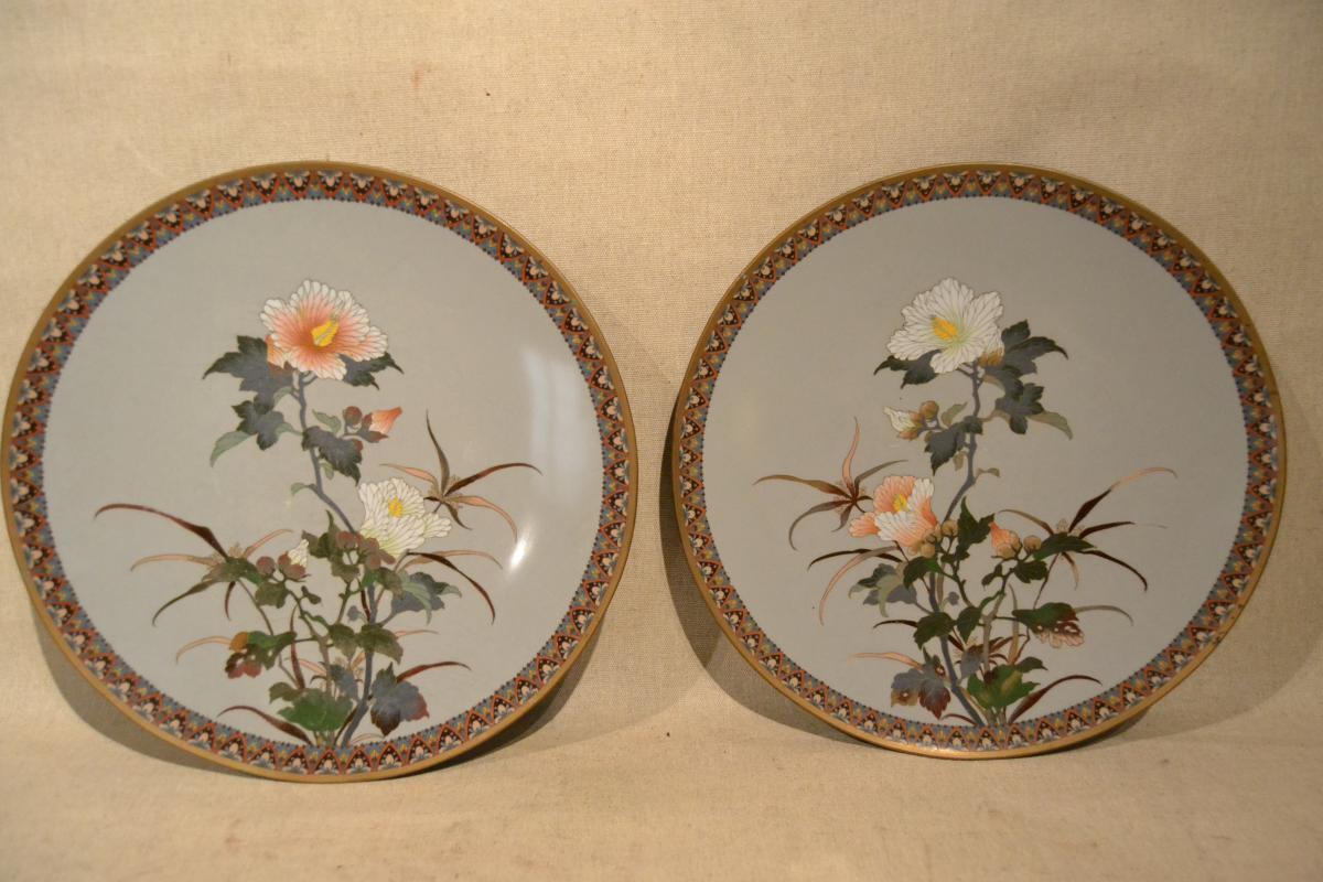 Paire De Plat En émaux Cloisonnés, Japon, XIXe