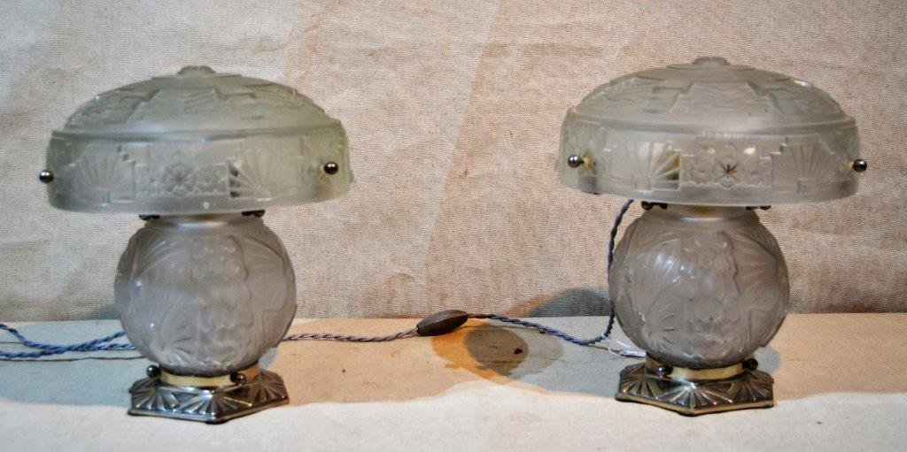 Muller Frères - Lunéville, Pair Of Art Deco Lamps.-photo-4