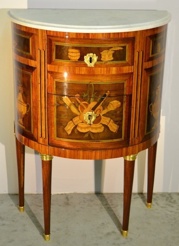 Jean-marie Schiler (1753-1812), Commode Demi Lune Louis XVI, XVIIIth-photo-3