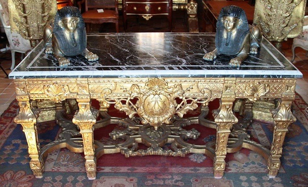 Important Louis XIV Style Middle Table In Golden Wood, 20th Century-photo-3