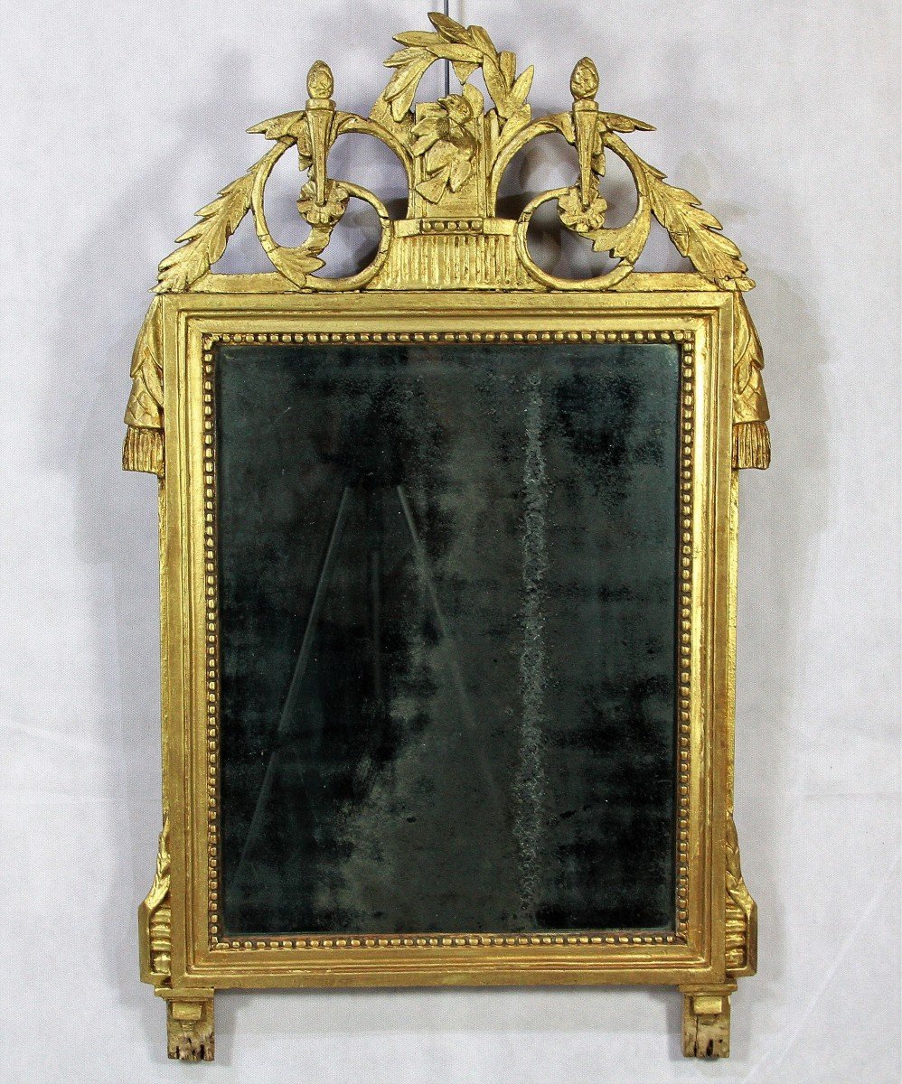 Mirror In Carved And Gilded Wood, Louis XVI Period, Eighteenth-photo-2