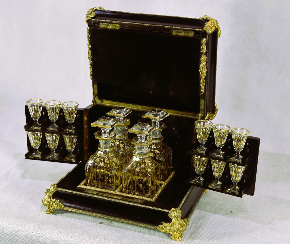 Liquor Cellar Blackened Wood And Gilt Bronze Nap III, Nineteenth