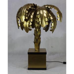 Large Palm Tree Lamp In Golden Metal, Twentieth