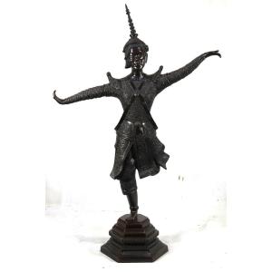 Cambodge , Importante Sculpture Bronze " Danseuse Cambodgienne ", XIXe